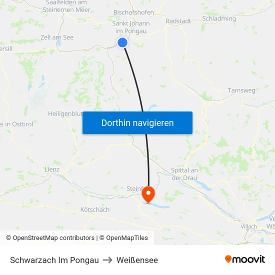 Schwarzach Im Pongau to Weißensee map