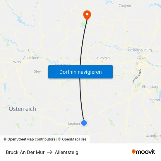 Bruck An Der Mur to Allentsteig map