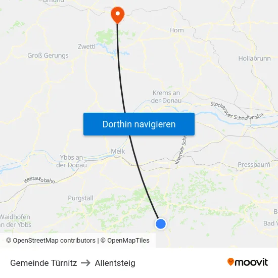 Gemeinde Türnitz to Allentsteig map