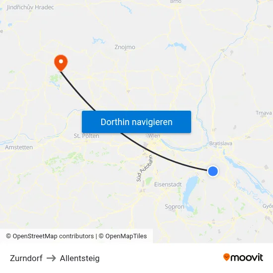 Zurndorf to Allentsteig map