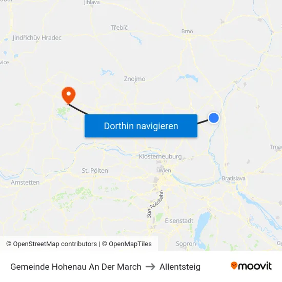 Gemeinde Hohenau An Der March to Allentsteig map