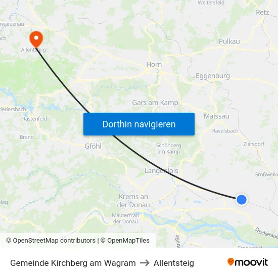 Gemeinde Kirchberg am Wagram to Allentsteig map
