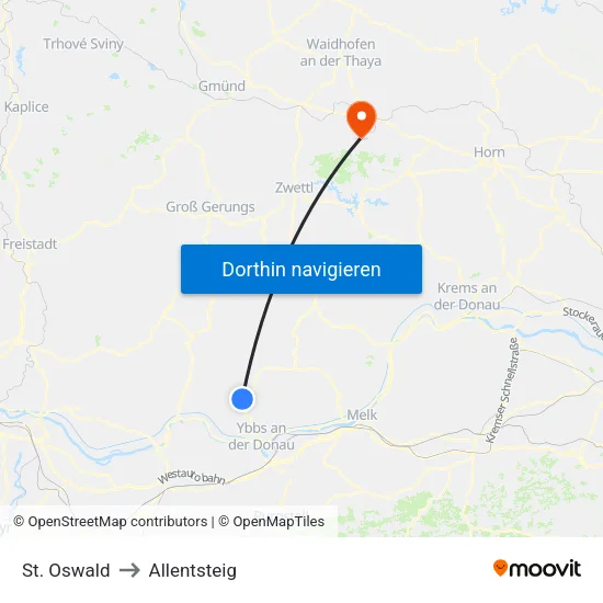 St. Oswald to Allentsteig map