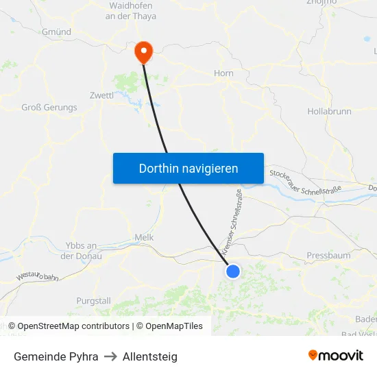 Gemeinde Pyhra to Allentsteig map