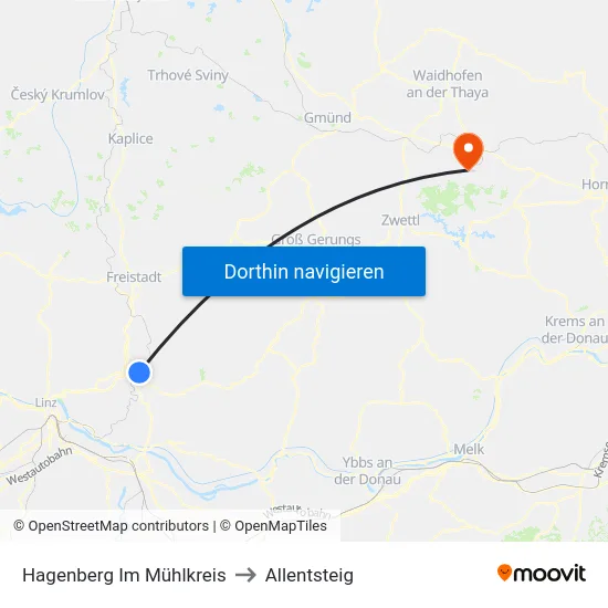 Hagenberg Im Mühlkreis to Allentsteig map