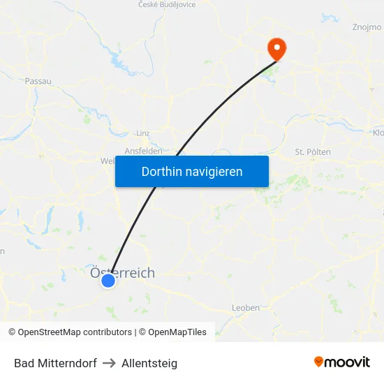 Bad Mitterndorf to Allentsteig map