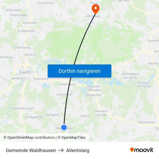 Gemeinde Waldhausen to Allentsteig map