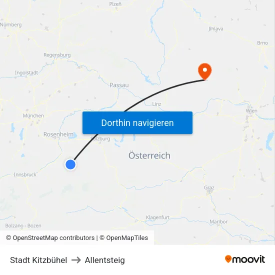 Stadt Kitzbühel to Allentsteig map