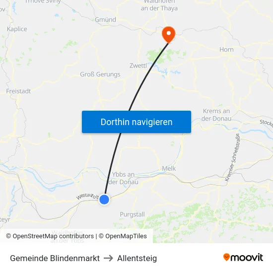Gemeinde Blindenmarkt to Allentsteig map