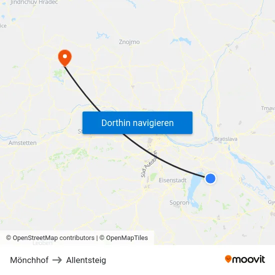 Mönchhof to Allentsteig map
