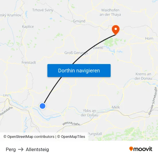 Perg to Allentsteig map