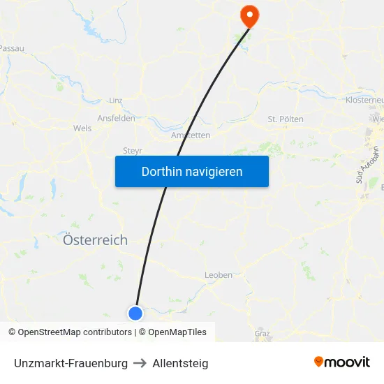 Unzmarkt-Frauenburg to Allentsteig map