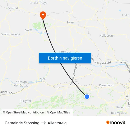 Gemeinde Stössing to Allentsteig map