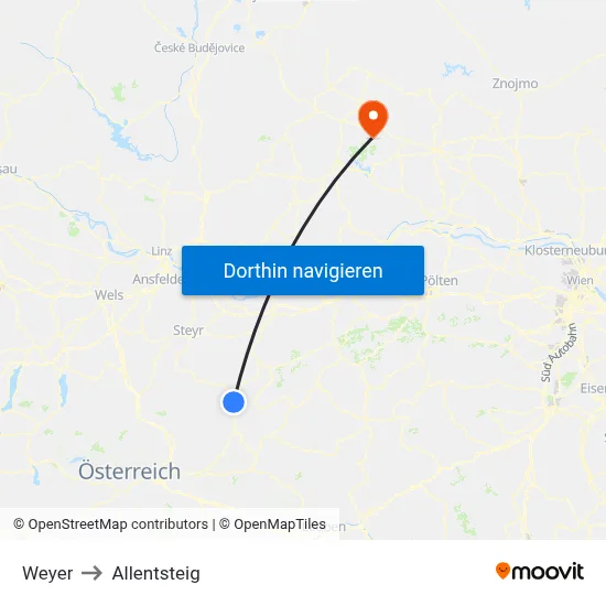 Weyer to Allentsteig map