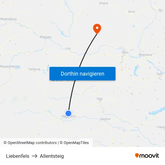 Liebenfels to Allentsteig map