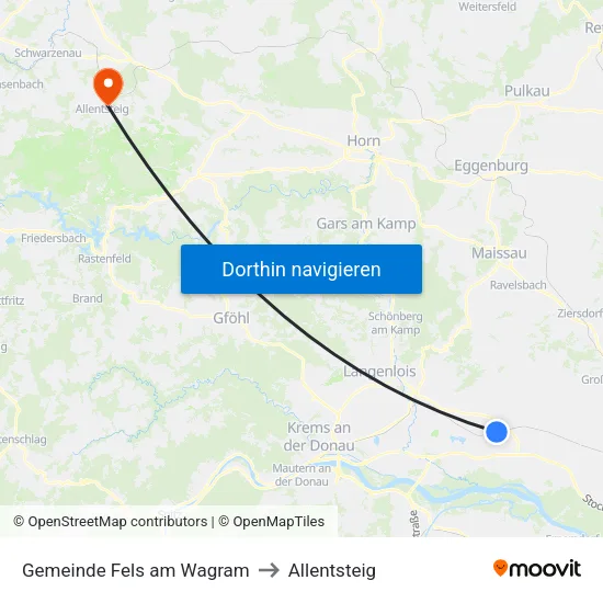 Gemeinde Fels am Wagram to Allentsteig map