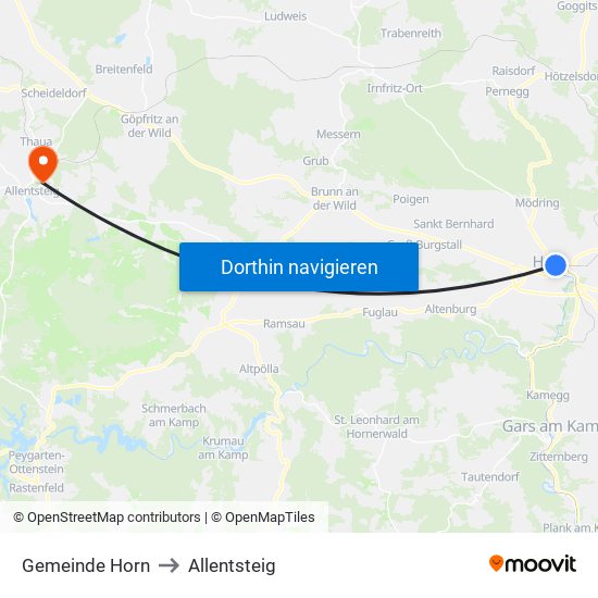 Gemeinde Horn to Allentsteig map