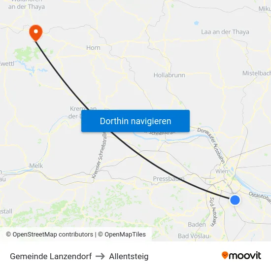 Gemeinde Lanzendorf to Allentsteig map