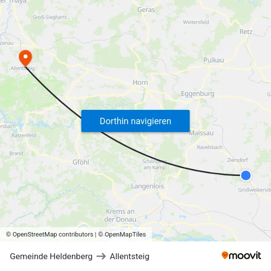 Gemeinde Heldenberg to Allentsteig map