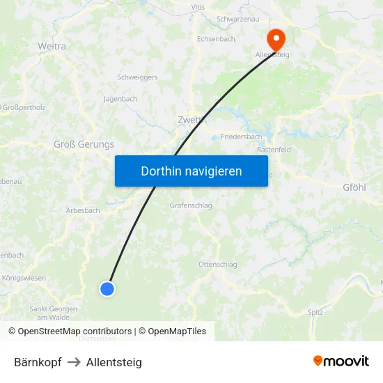 Bärnkopf to Allentsteig map