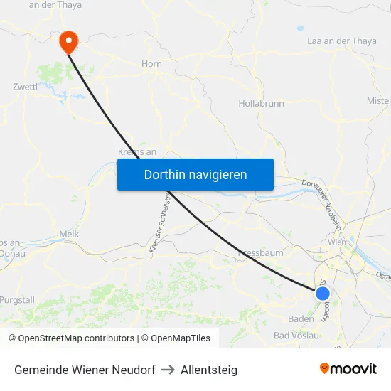 Gemeinde Wiener Neudorf to Allentsteig map