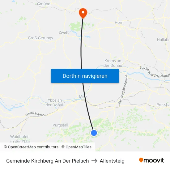 Gemeinde Kirchberg An Der Pielach to Allentsteig map