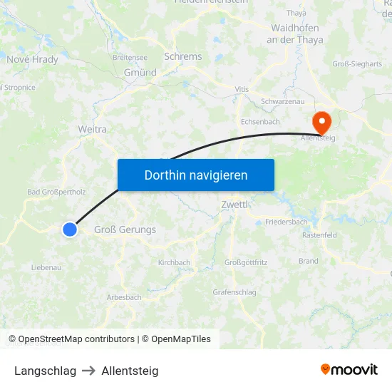Langschlag to Allentsteig map
