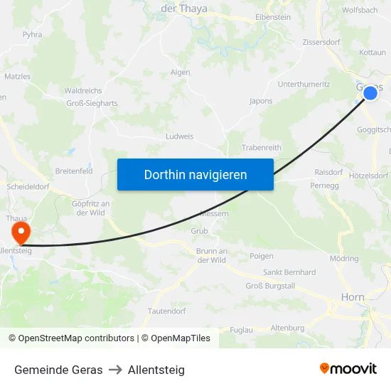 Gemeinde Geras to Allentsteig map