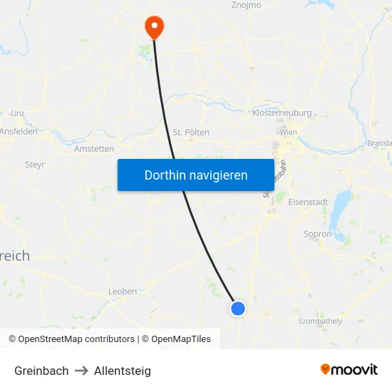 Greinbach to Allentsteig map