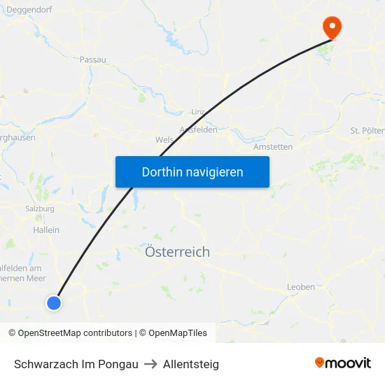 Schwarzach Im Pongau to Allentsteig map