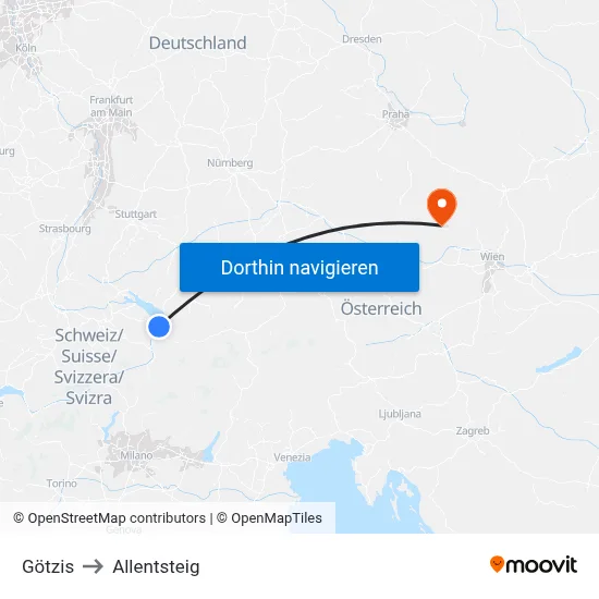 Götzis to Allentsteig map