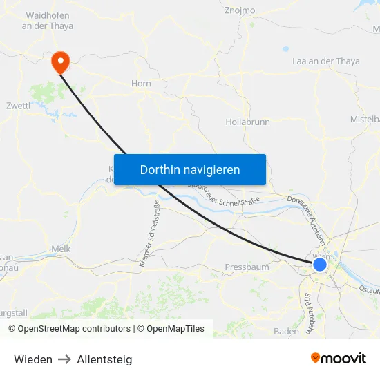 Wieden to Allentsteig map