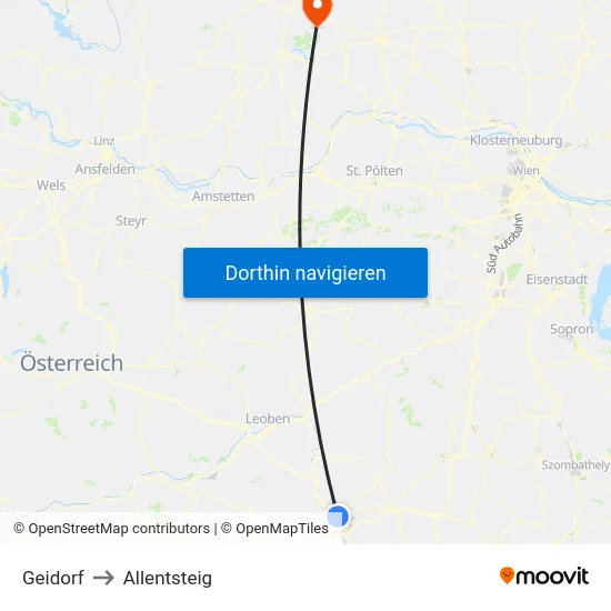 Geidorf to Allentsteig map