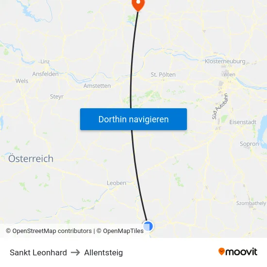 Sankt Leonhard to Allentsteig map