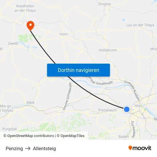 Penzing to Allentsteig map