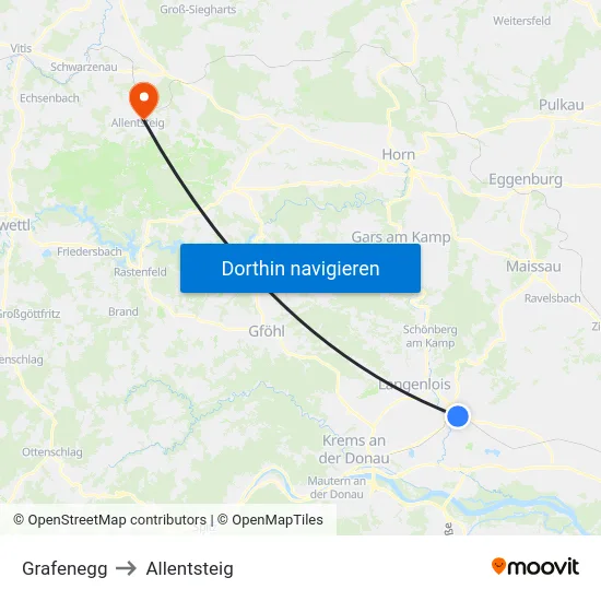 Grafenegg to Allentsteig map