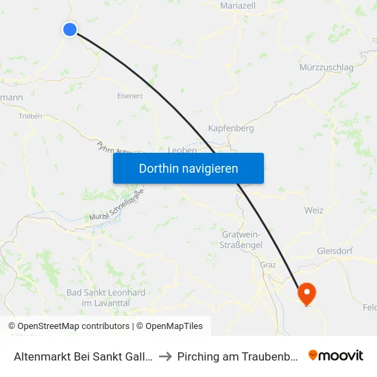 Altenmarkt Bei Sankt Gallen to Pirching am Traubenberg map