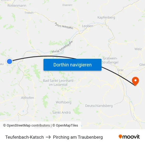 Teufenbach-Katsch to Pirching am Traubenberg map