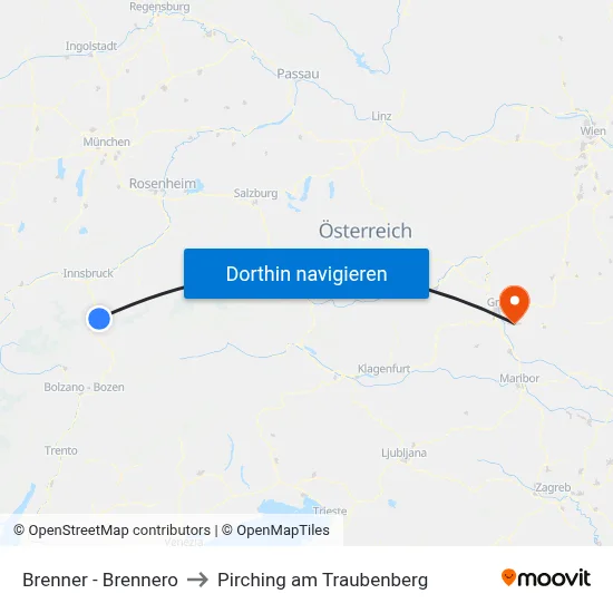 Brenner - Brennero to Pirching am Traubenberg map