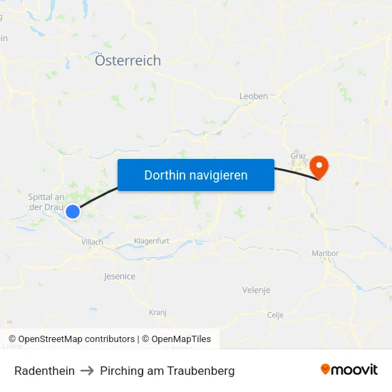Radenthein to Pirching am Traubenberg map