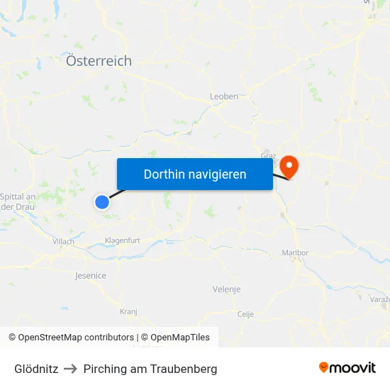 Glödnitz to Pirching am Traubenberg map