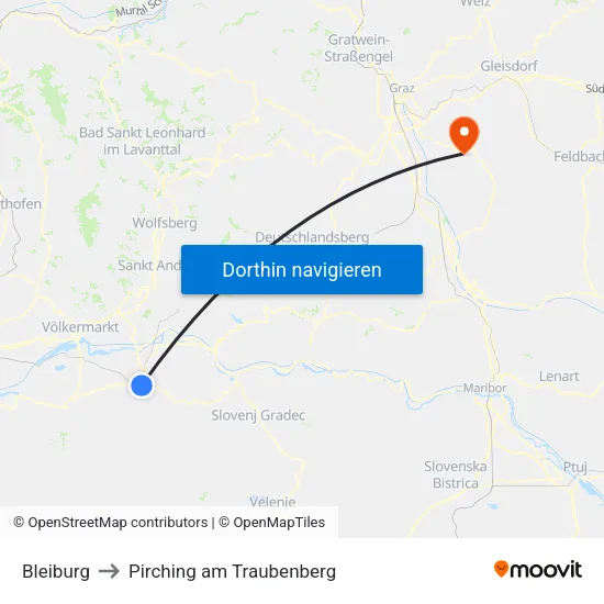 Bleiburg to Pirching am Traubenberg map