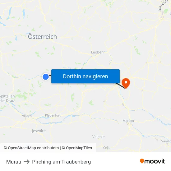 Murau to Pirching am Traubenberg map