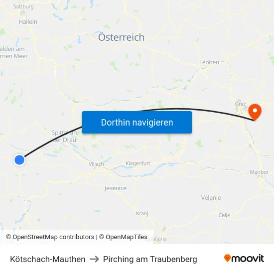 Kötschach-Mauthen to Pirching am Traubenberg map