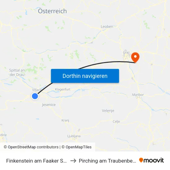 Finkenstein am Faaker See to Pirching am Traubenberg map