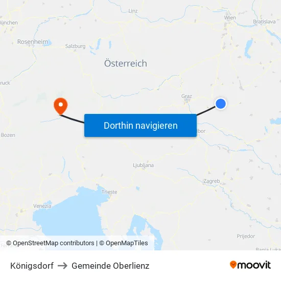 Königsdorf to Gemeinde Oberlienz map