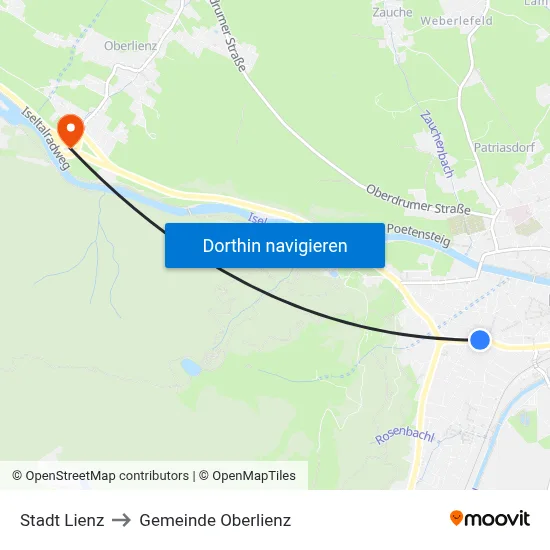 Stadt Lienz to Gemeinde Oberlienz map
