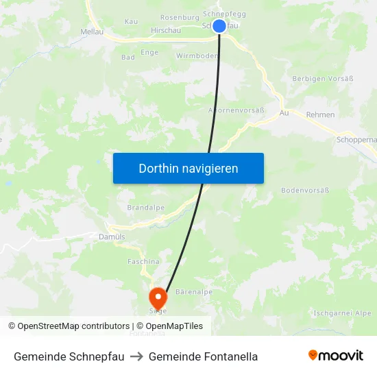 Gemeinde Schnepfau to Gemeinde Fontanella map