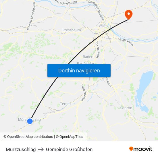 Mürzzuschlag to Gemeinde Großhofen map