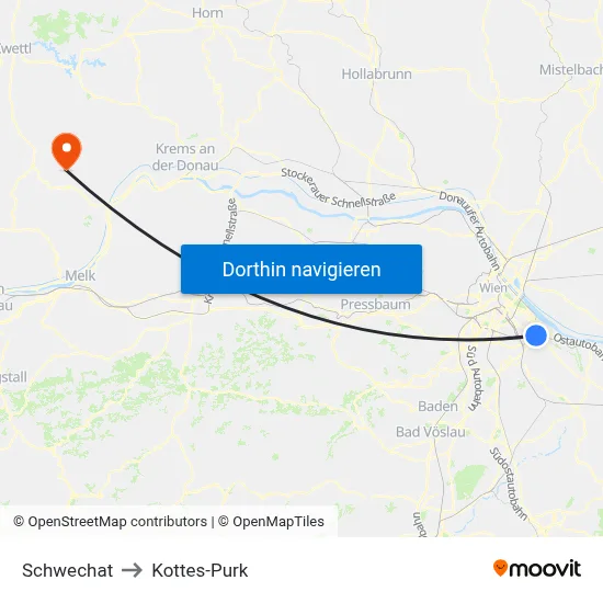 Schwechat to Kottes-Purk map